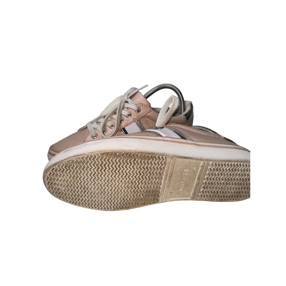 Tommy Hilfiger Womens Pink Leather Sneakers With White Laces & Metallic Accents - Picture 8 of 10